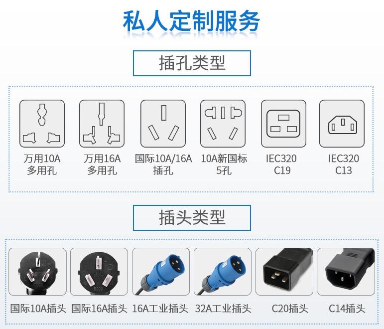 麥森特支持PDU定制，不同插孔不同插頭不同模塊都可以定制